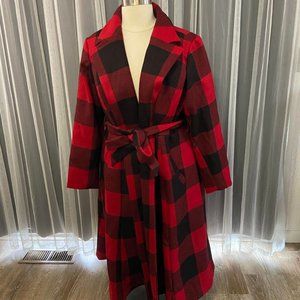 Torrid NWT Red Plaid tie waist wool coat size 4